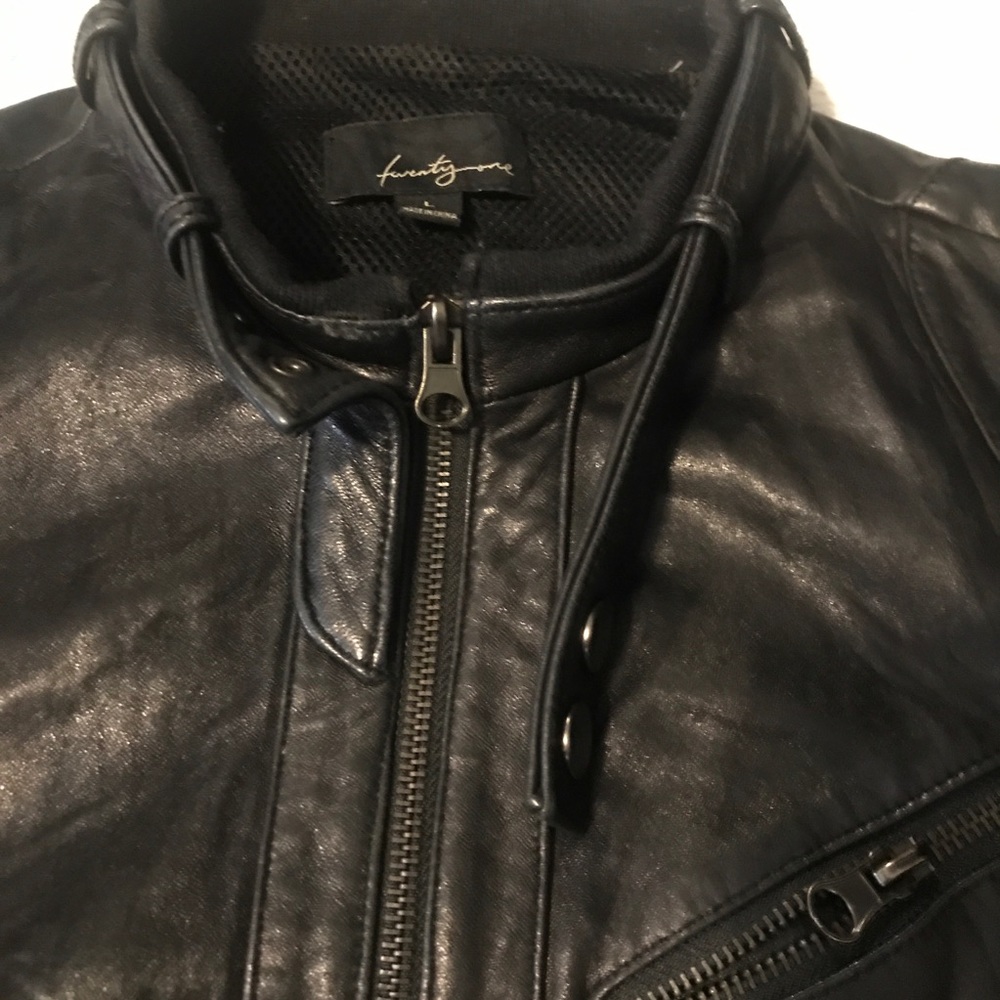 Black Leather Moto Jacket with Zippers and Snaps - Picture 4 of 7
